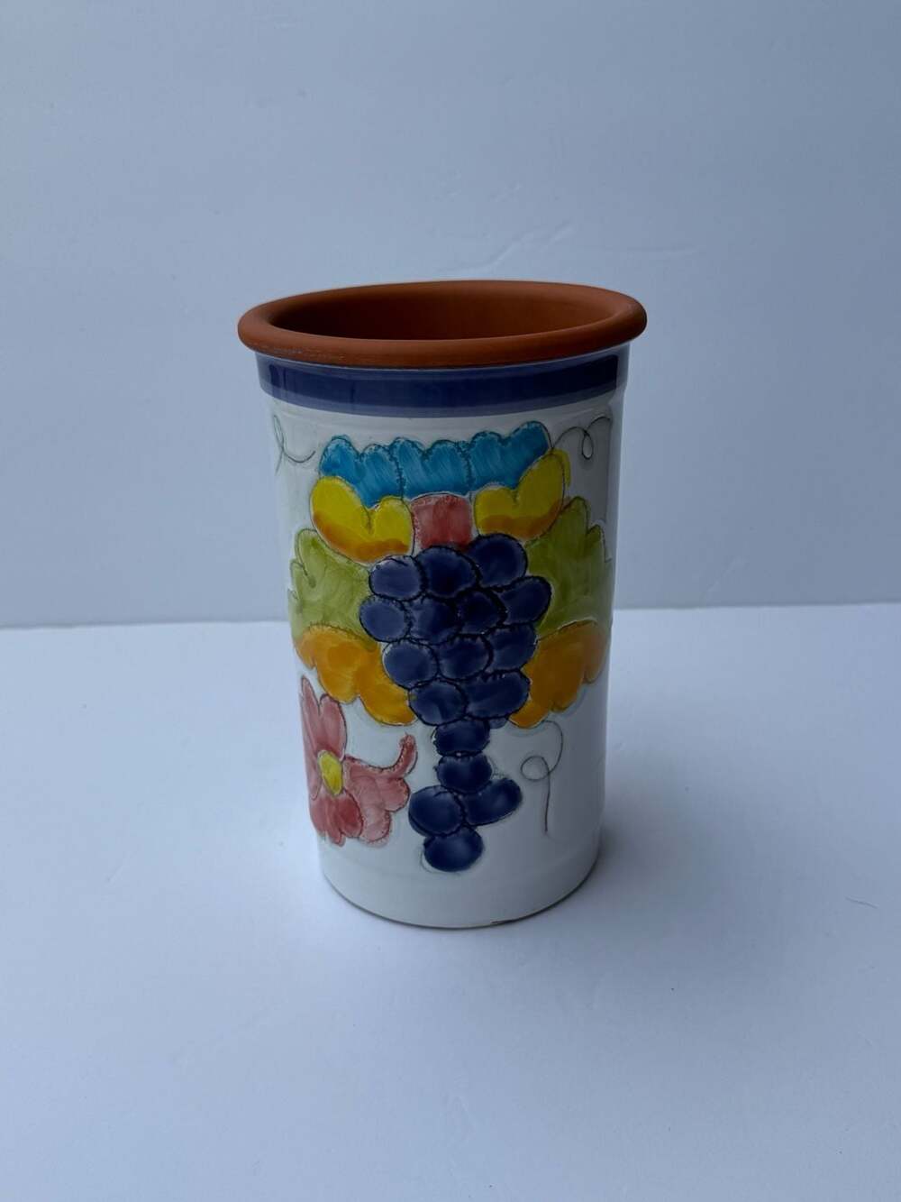 Italian Ceramic Grape and Floral Utensil Holder